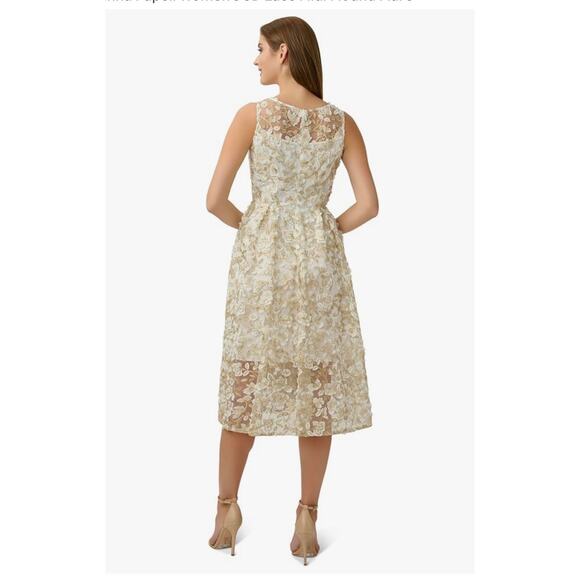 NWT Adrianna Papell 3D Lace Midi Fit & Flare Dress Size 8 Ivory Gold - Picture 2 of 14